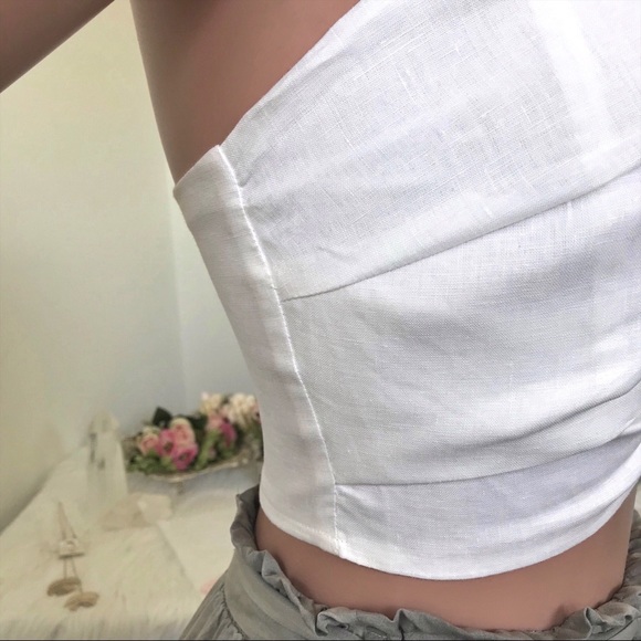 Double Knot Front Tie Linen White Crop Top - Picture 8 of 10
